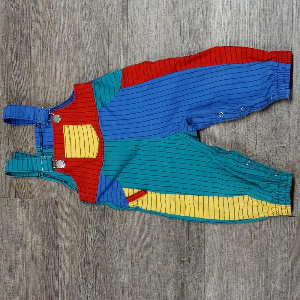 Vintage Buster Brown Overalls Toddler Multi Color Block Overalls 12mo